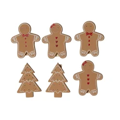 Set di 4 omini e 2 alberi (H12 cm) Pan di zenzero in legno
