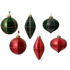 Set di 12 ornamenti di Natale in vetro (D80 mm) Velluto Rosso e verde