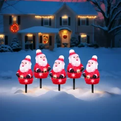 Set di 5 paletti da giardino luminosi 100 LED (H20 cm) Babbo Natale Bianco freddo