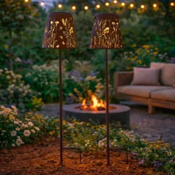 Set di 2 paletti da giardino solari LED (H58 cm) Floreale Marrone rustico