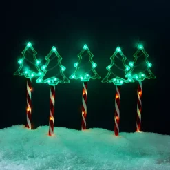 Set di 5 paletti luminosi con pile 45 LED (H44 cm) Abeti Candy Multicolore