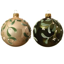 Set di 6 palline di Natale di vetro (D80 mm) Fiori agrifoglio Verde