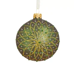 Set di 6 palline di Natale di vetro (D80 mm) Fiori Verde abete