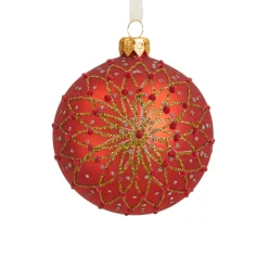 Set di 6 palline di Natale di vetro (D80 mm) Fiori paillette Rosso