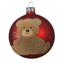 Set di 6 palline di Natale di vetro (D80 mm) Teddy Rosso