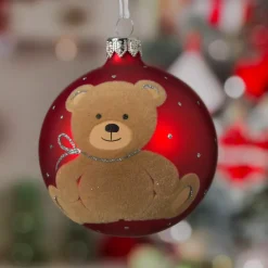 Set di 6 palline di Natale di vetro (D80 mm) Teddy Rosso