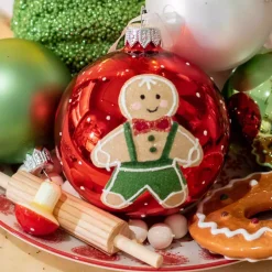 Set di 6 palline di Natale di vetro (D80 mm) Biscottino Rosso