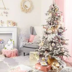 Set di 6 palline di Natale di vetro Unicorno Rosa cipria