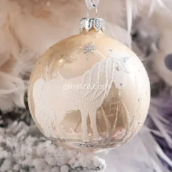 Set di 6 palline di Natale di vetro Unicorno Rosa cipria