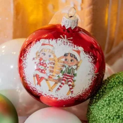 Set di 6 palline di Natale di vetro (D80 mm) Chérubins Rosso