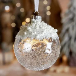 Set di 3 palline di Natale di vetro (D80 mm) Bianco perlato