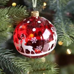 Set di 6 palline di Natale di vetro (D80 mm) Foresta Rosso