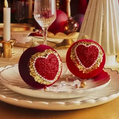 Set di 12 palline di Natale (D80 mm) Cuore di Natale Rosso e oro