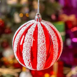 Set di 12 palline di Natale (D80 mm) Fantasia Rosso perlato bianco