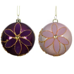 Set di 12 palline di Natale (D80 mm) Fiori maestosi Fico e rosa