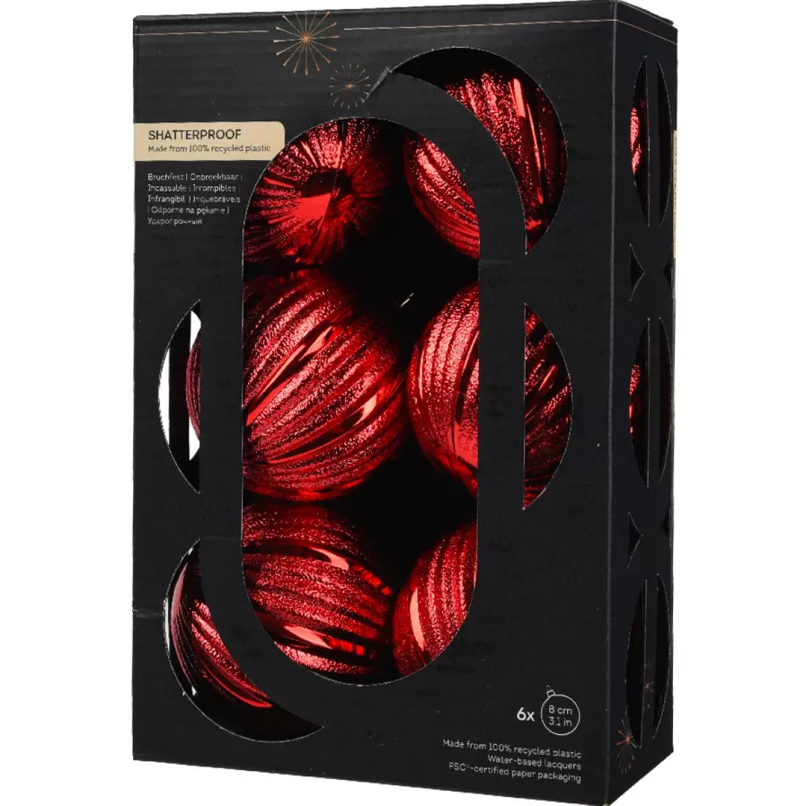 Set di 6 Palline di Natale (D80 mm) Glitter Rosso