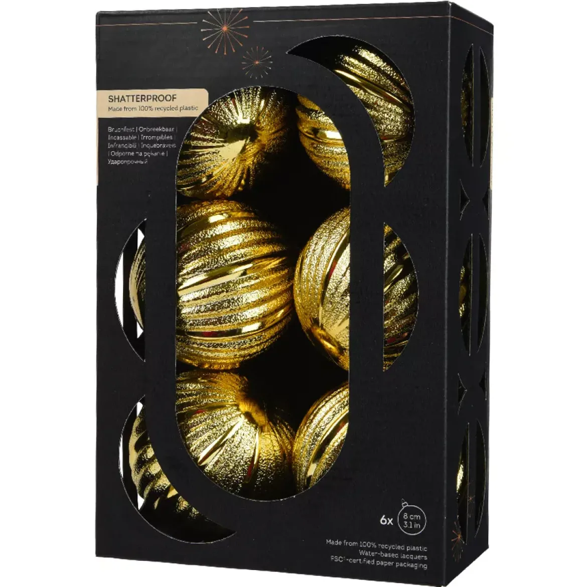 Set di 6 palline di Natale (D80 mm) Glitter Oro