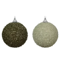 Set di 12 palline di Natale (D80 mm) glitter Rosmarino e Menta bianca