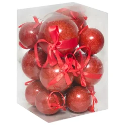 Set di 14 Palline di natale (D150 mm) Glitterate e con Fiocco Rosso