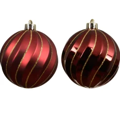 Set di 6 palline di Natale (D80 mm) Glam chic Bordeaux con glitter oro