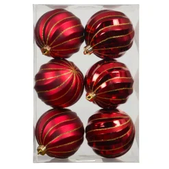 Set di 6 palline di Natale (D80 mm) Glam chic Bordeaux con glitter oro