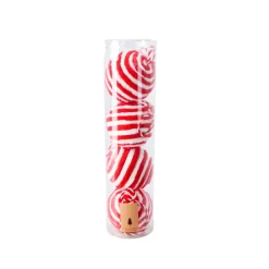 Set di 4 palline di Natale (D80 mm) in lana a righe rosse e bianche