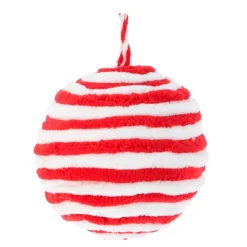 Set di 4 palline di Natale (D80 mm) in lana a righe rosse e bianche