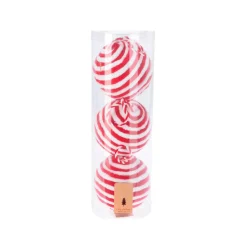 Set di 3 palline di Natale (D100 mm) Lana a righe Rosso e bianco