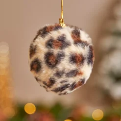 Set di 12 palline di Natale (D80 mm) Leopard Beige e marrone