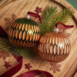 Set di 12 palline di Natale (D80 mm) Lusso RetrÃ² Arancione e verde abete