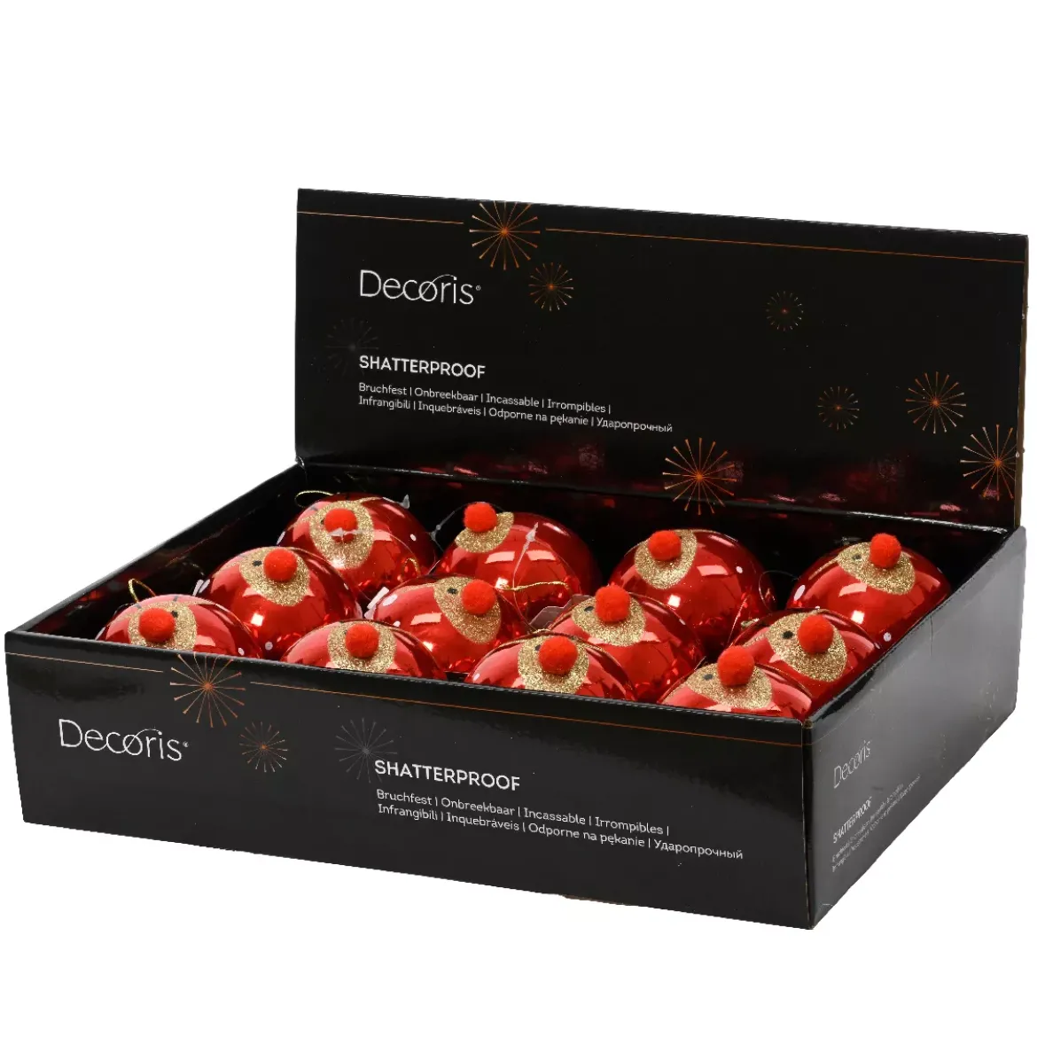 Set di 12 Palline di Natale (D80 mm) Renna Clown con glitter Rosso e oro