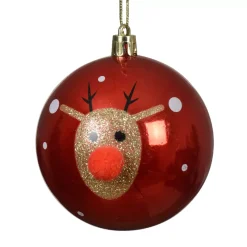 Set di 12 Palline di Natale (D80 mm) Renna Clown con glitter Rosso e oro