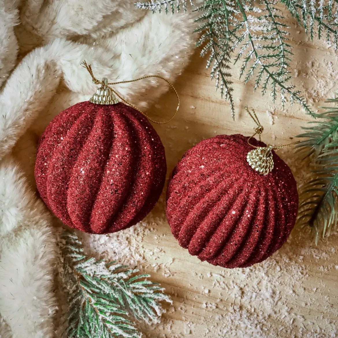 Set di 12 palline di Natale (D80 mm) Riflesso d'oro Bordeaux