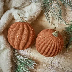 Set di 12 palline di Natale (D80 mm) Riflesso d'oro Cognac glitterato oro