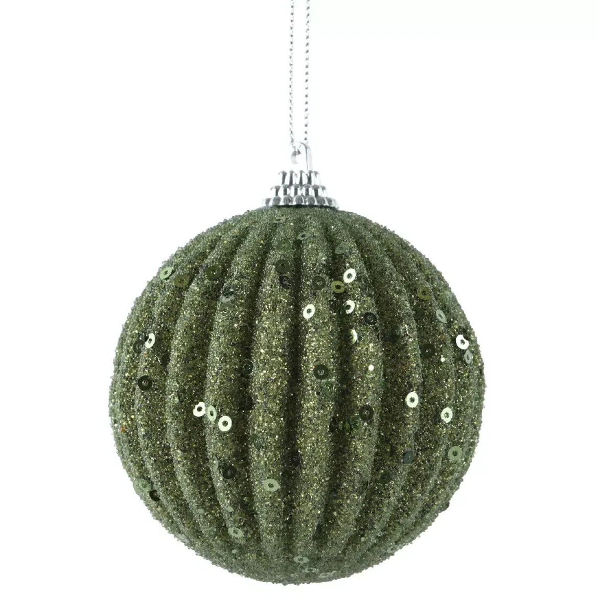 Set di 12 palline di Natale (D80 mm) Strass glitterati Verde rosmarino