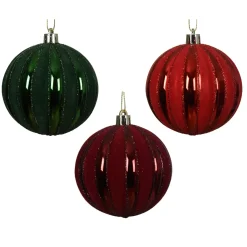Set di 12 palline di Natale (D80 mm) Velluto glitterato Rosso e verde