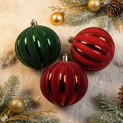 Set di 12 palline di Natale (D80 mm) Velluto glitterato Rosso e verde