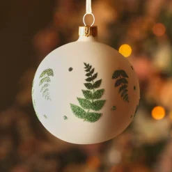 Set di 6 palline di Natale in vetro (D80 mm) Delicatezza Bianco lana e verde glitterato