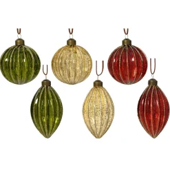 Set di 12 Palline di Natale in vetro (D80 mm) Glitter, verde e bordeaux