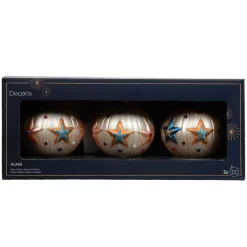Set di 3 palline di Natale in vetro (D80 mm) Circo stellato Perla