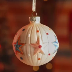 Set di 3 palline di Natale in vetro (D80 mm) Circo stellato Perla