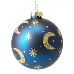 Set di 12 palline di Natale in vetro (D80 mm) Luna Blu notte e dorato