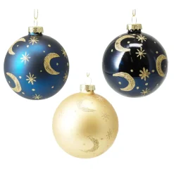 Set di 12 palline di Natale in vetro (D80 mm) Luna Blu notte e dorato