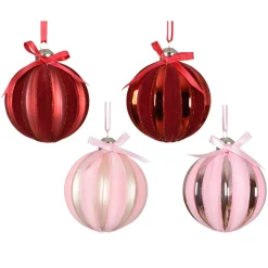 Set di 12 palline di Natale in vetro (D80 mm) Velluto e fiocco Rosso e rosa