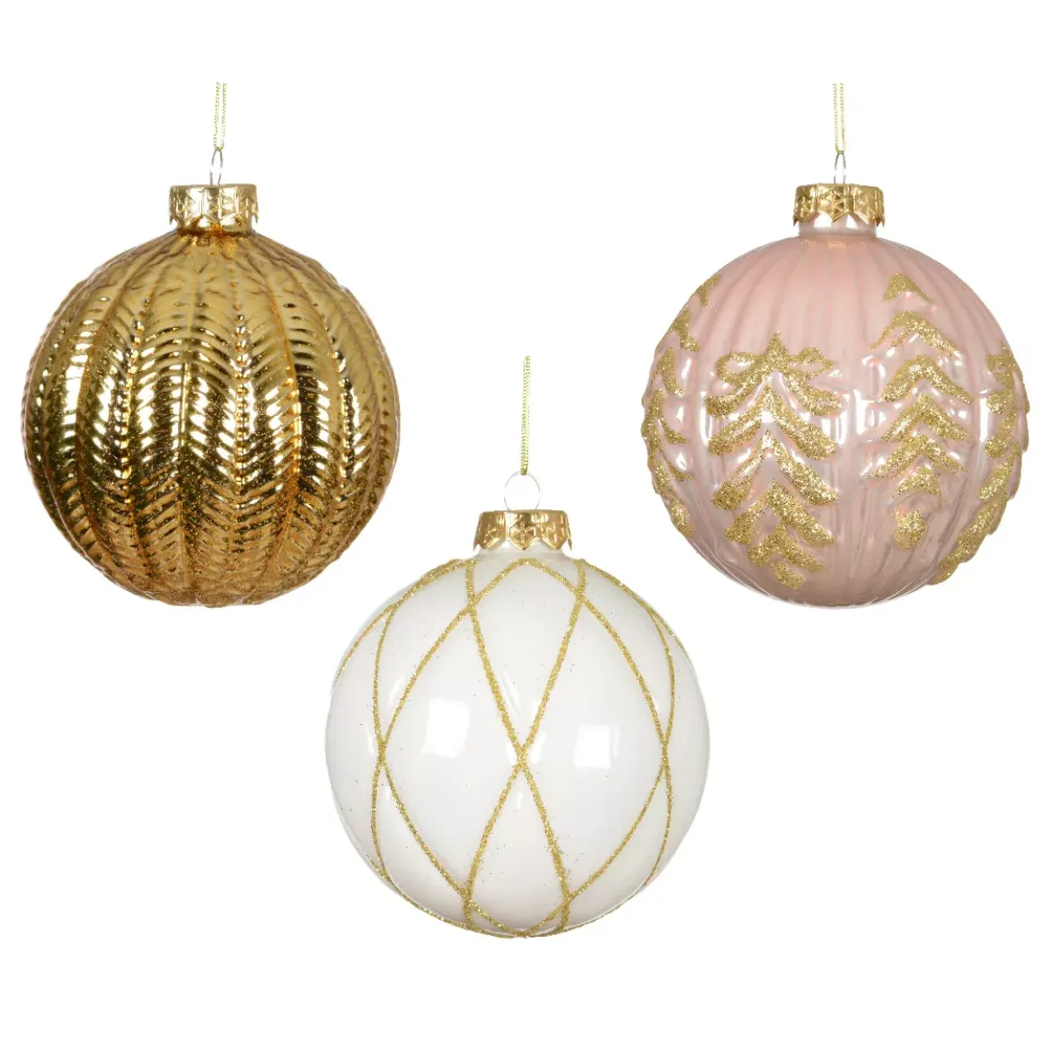 Set di 12 palline di Natale in vetro (D100 mm) Sogno Oro, rosa e bianco