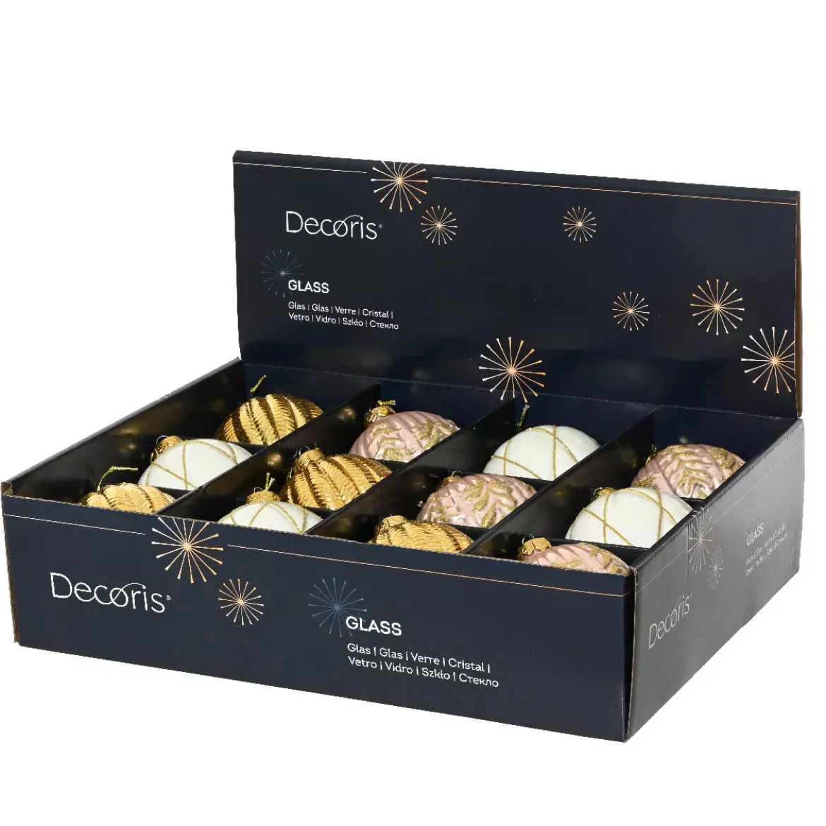 Set di 12 palline di Natale in vetro (D100 mm) Sogno Oro, rosa e bianco