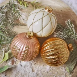 Set di 12 palline di Natale in vetro (D100 mm) Sogno Oro, rosa e bianco