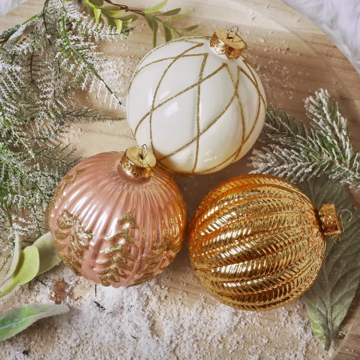 Set di 12 palline di Natale in vetro (D100 mm) Sogno Oro, rosa e bianco
