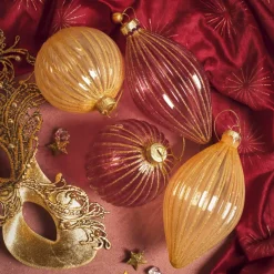 Set di 12 palline di Natale in vetro (D80 mm) glitterate Rosa e perla
