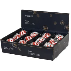 Set di 12 palline di Natale in vetro (D80 mm) Villaggi innevati Rosso e bianco